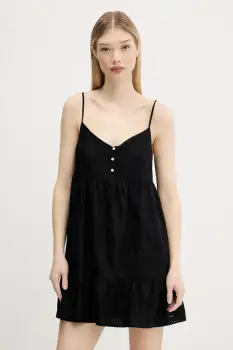 Tommy Jeans rochie din bumbac culoarea negru, mini, evazati, DW0DW21165 imagine