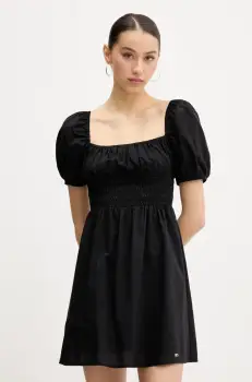 Tommy Jeans rochie din bumbac culoarea negru, mini, evazati, DW0DW21334 imagine