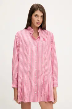 Tommy Jeans rochie din bumbac culoarea roz, mini, evazati, DW0DW21786 imagine