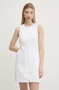 Tommy Jeans rochie din denim culoarea alb, mini, mulata, DW0DW20420 imagine