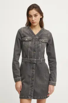 Tommy Jeans rochie din denim culoarea gri, mini, drept, DW0DW20154 imagine