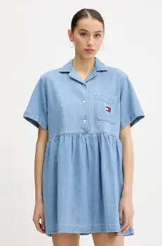 Tommy Jeans rochie din denim mini, evazati, DW0DW20372 imagine