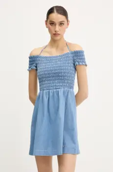 Tommy Jeans rochie din denim mini, evazati, DW0DW20677 imagine