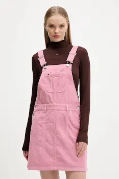 Tommy Jeans rochie din velur culoarea roz, mini, evazati, DW0DW21494 imagine