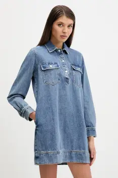 Tommy Jeans rochie jeans culoarea bleumarin, mini, drept, DW0DW22077 imagine