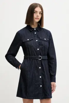 Tommy Jeans rochie jeans culoarea bleumarin, mini, evazati, DW0DW21649 imagine