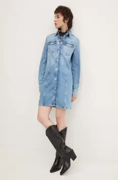 Tommy Jeans rochie jeans mini, drept, DW0DW18709 imagine