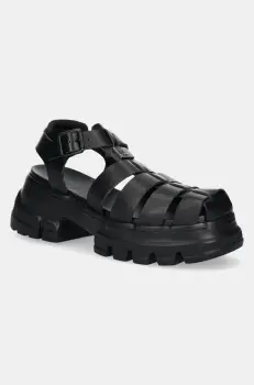 Tommy Jeans sandale de piele FISHERMAN SANDAL femei, culoarea negru, cu platforma, EN0EN02751 imagine