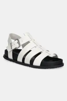 Tommy Jeans sandale de piele TJW FISHERMAN PATENT SANDAL culoarea alba, EN0EN02874 imagine