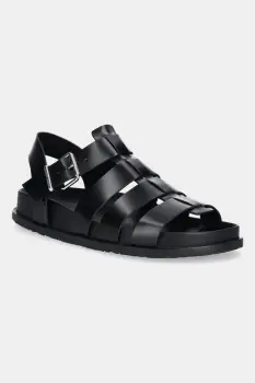 Tommy Jeans sandale de piele TJW FISHERMAN PATENT SANDAL culoarea negru, EN0EN02874 imagine