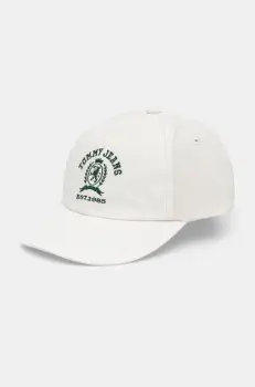 Tommy Jeans sapca de baseball din bumbac barbati, culoarea alb, cu imprimeu, AM0AM13286 imagine