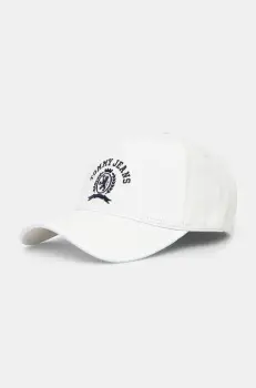 Tommy Jeans sapca de baseball din bumbac culoarea alb, cu imprimeu, AW0AW17315 imagine