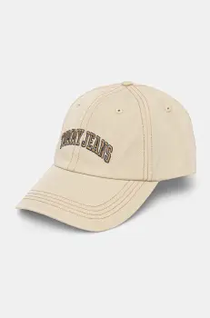 Tommy Jeans sapca de baseball din bumbac culoarea bej, cu imprimeu, AM0AM12956 imagine
