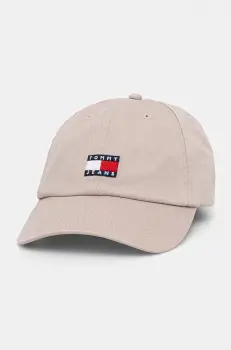 Tommy Jeans sapca de baseball din bumbac culoarea bej, cu imprimeu, AW0AW15848 imagine