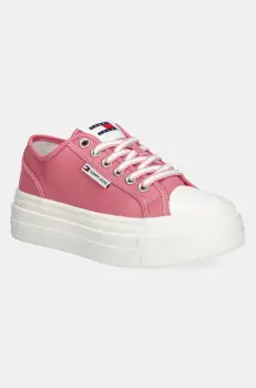 Tommy Jeans tenisi TJW FOXING FLATFORM SNEAKER LOW femei, culoarea roz, EN0EN02713 imagine