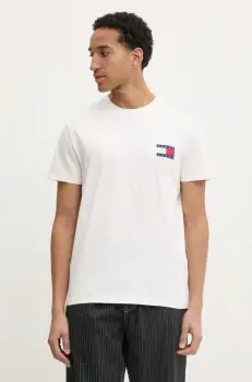 Tommy Jeans tricou barbati, culoarea alb, cu imprimeu, DM0DM20346 imagine