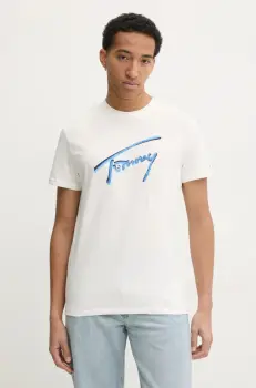 Tommy Jeans tricou barbati, culoarea bej, cu imprimeu, DM0DM21109 imagine