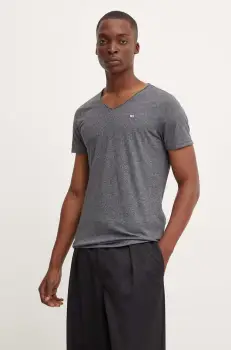 Tommy Jeans tricou barbati, culoarea gri, melanj imagine