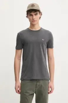 Tommy Jeans tricou barbati, culoarea gri, neted, DM0DM20363 imagine