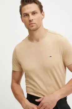 Tommy Jeans tricou barbati, culoarea maro, neted, DM0DM09586 imagine
