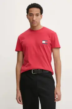 Tommy Jeans tricou barbati, culoarea rosu, cu imprimeu, DM0DM20346 imagine