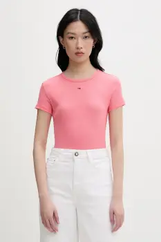 Tommy Jeans Tricou basic de femei din bumbac cu elastan imagine