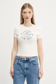 Tommy Jeans tricou culoarea bej, DW0DW21421 imagine