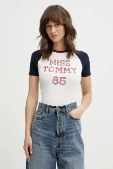 Tommy Jeans tricou culoarea bej, DW0DW22536 imagine