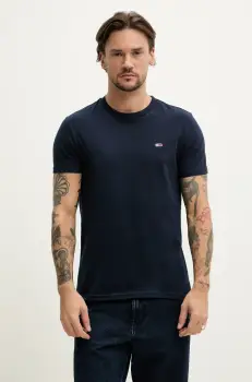 Tommy Jeans tricou din bumbac 2-pack barbati, culoarea albastru marin, neted, DM0DM20687 imagine