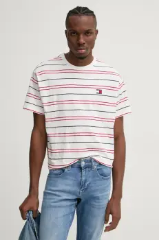 Tommy Jeans tricou din bumbac barbati, culoarea alb, cu imprimeu, DM0DM20675 imagine