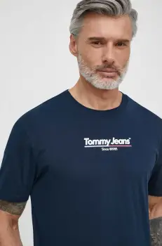 Tommy Jeans tricou din bumbac barbati, culoarea albastru marin, cu imprimeu imagine