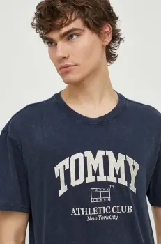 Tommy Jeans tricou din bumbac barbati, culoarea albastru marin, cu imprimeu, DM0DM18557 imagine