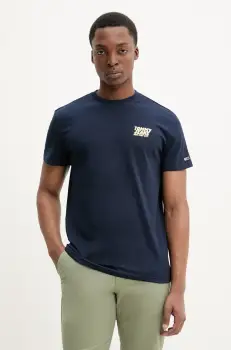 Tommy Jeans tricou din bumbac barbati, culoarea albastru marin, cu imprimeu, DM0DM21864 imagine