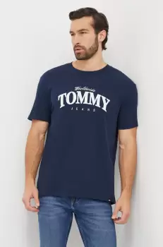 Tommy Jeans tricou din bumbac barbati, culoarea albastru marin, cu imprimeu imagine