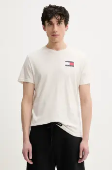 Tommy Jeans tricou din bumbac barbati, culoarea bej, cu imprimeu, DM0DM20740 imagine