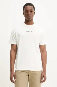 Tommy Jeans tricou din bumbac barbati, culoarea bej, cu imprimeu, DM0DM21110 imagine