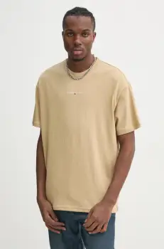 Tommy Jeans tricou din bumbac barbati, culoarea bej, cu imprimeu, DM0DM21110 imagine