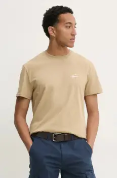 Tommy Jeans tricou din bumbac barbati, culoarea bej, cu imprimeu, DM0DM21140 imagine