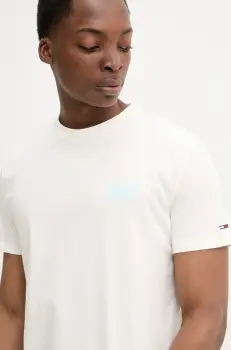 Tommy Jeans tricou din bumbac barbati, culoarea bej, cu imprimeu, DM0DM21864 imagine