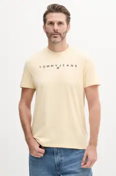 Tommy Jeans tricou din bumbac barbati, culoarea galben, cu imprimeu, DM0DM20744 imagine