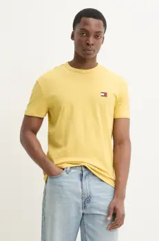 Tommy Jeans tricou din bumbac barbati, culoarea galben, neted, DM0DM20322 imagine