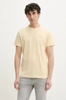 Tommy Jeans tricou din bumbac barbati, culoarea galben, neted, DM0DM21188 imagine