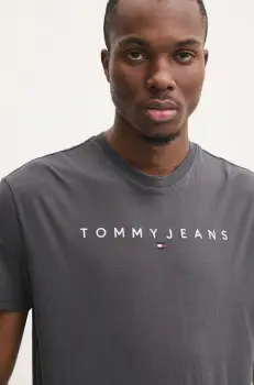 Tommy Jeans tricou din bumbac barbati, culoarea gri, cu imprimeu, DM0DM20744 imagine