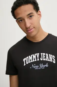 Tommy Jeans tricou din bumbac barbati, culoarea negru, cu imprimeu, DM0DM20362 imagine