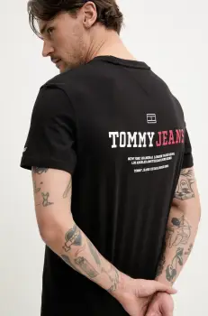 Tommy Jeans tricou din bumbac barbati, culoarea negru, cu imprimeu, DM0DM20815 imagine
