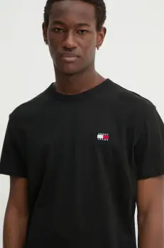 Tommy Jeans tricou din bumbac barbati, culoarea negru, neted, DM0DM20322 imagine