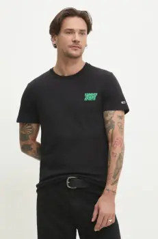 Tommy Jeans tricou din bumbac barbati, culoarea negru, neted, DM0DM21863 imagine