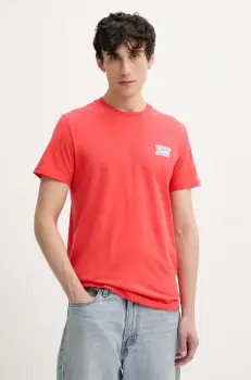 Tommy Jeans tricou din bumbac barbati, culoarea portocaliu, neted, DM0DM21863 imagine