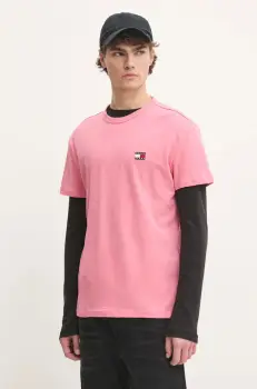 Tommy Jeans tricou din bumbac barbati, culoarea roz, neted, DM0DM20322 imagine