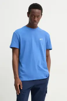 Tommy Jeans tricou din bumbac barbati, culoarea turcoaz, cu imprimeu, DM0DM21140 imagine